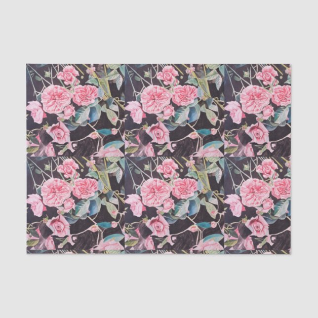 Schönes rosa Roses Wasserfarbenes Muster Seidenpapier (Vorderseite)