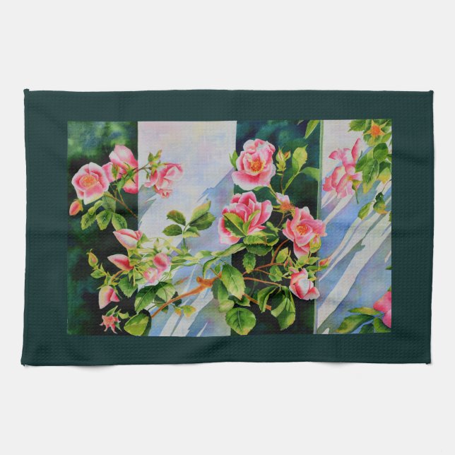 Schönes Rosa, rote Rosen, Aquarellblumen Handtuch (Horizontal)