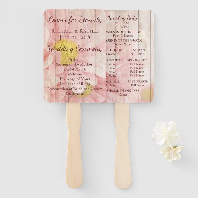 Schönes rosa rustikales Hochzeitsprogramm Fächer (Vorne und Hinten)