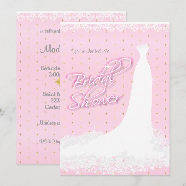 Schönes rosa Satin Religiöses Brautparty Einladung (Vorne/Hinten)