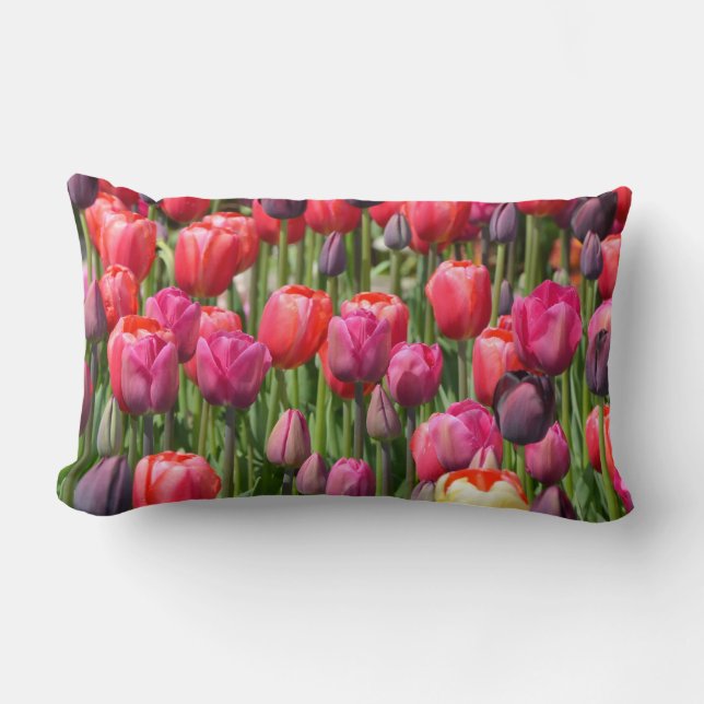 Schönes rosa Tulpengartenkissen. Lendenkissen (Vorderseite)
