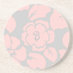 Schönes rosa und graues Blumenmonogramm Getränkeuntersetzer