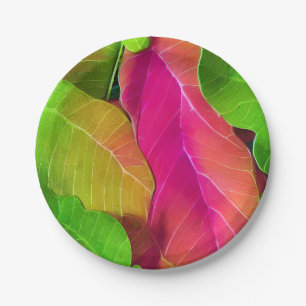 Schönes rosa und grüne Blattmuster Pappteller