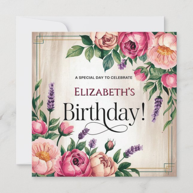 Schönes Rosa und Lila Blüte Geburtstag Einladung (Vorderseite)