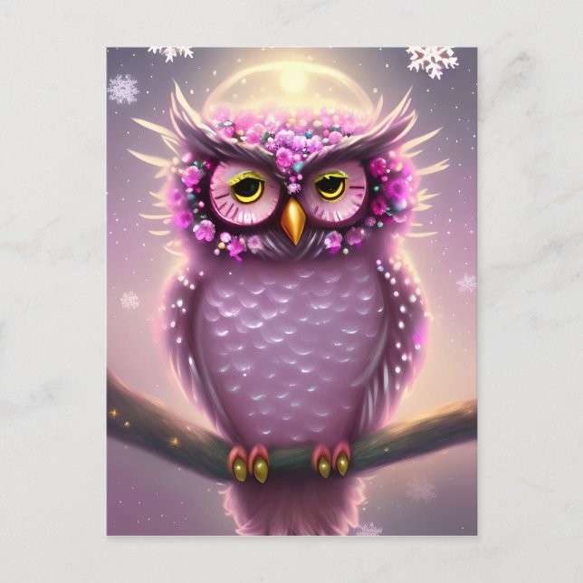 Schönes rosa und Lila Fantasy Owl Postkarte (Vorderseite)