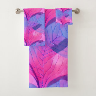 Schönes rosa und Lila Leaf-Muster Badhandtuch Set
