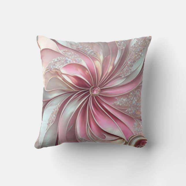Schönes Rosa und Rose Blume Fraktal Kissen (Rückseite)
