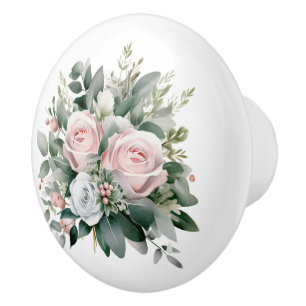 Schönes Rosa und Weiß Rose Bouquet Keramikknauf