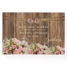 Schönes Rosa und Weiße Rosen auf Holz - Gästebuch