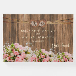 Schönes Rosa und Weiße Rosen auf Holz - Gästebuch