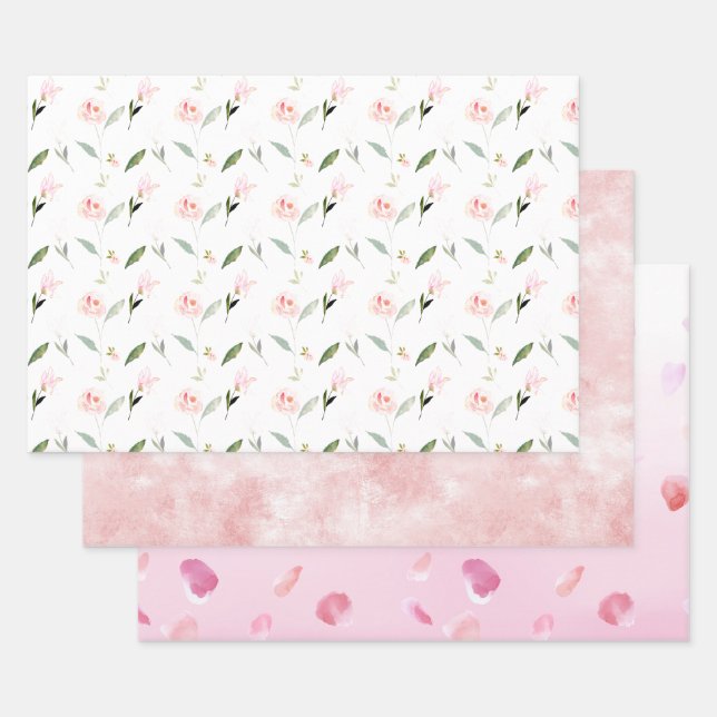 Schönes rosa Wasserfarben Geschenkpapier Set (Set)