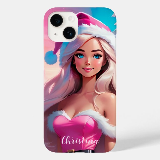 Schönes rosa Weihnachtsmädchen 01 Case-Mate iPhone 14 Hülle (Rückseite)