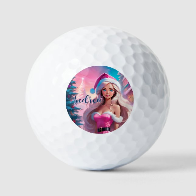 Schönes rosa Weihnachtsmädchen 01 Golfball (Vorderseite)