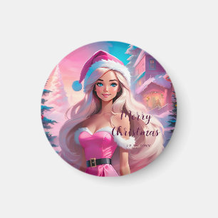 Schönes rosa Weihnachtsmädchen 01 Magnet