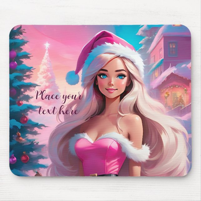 Schönes rosa Weihnachtsmädchen 01 Mousepad (Vorne)