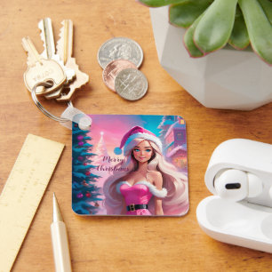 Schönes rosa Weihnachtsmädchen 01 Schlüsselanhänger