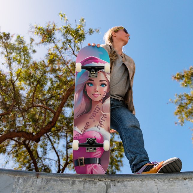 Schönes rosa Weihnachtsmädchen 01 Skateboard (Außenbereich 1)