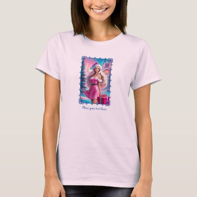 Schönes rosa Weihnachtsmädchen 01 T-Shirt (Vorderseite)