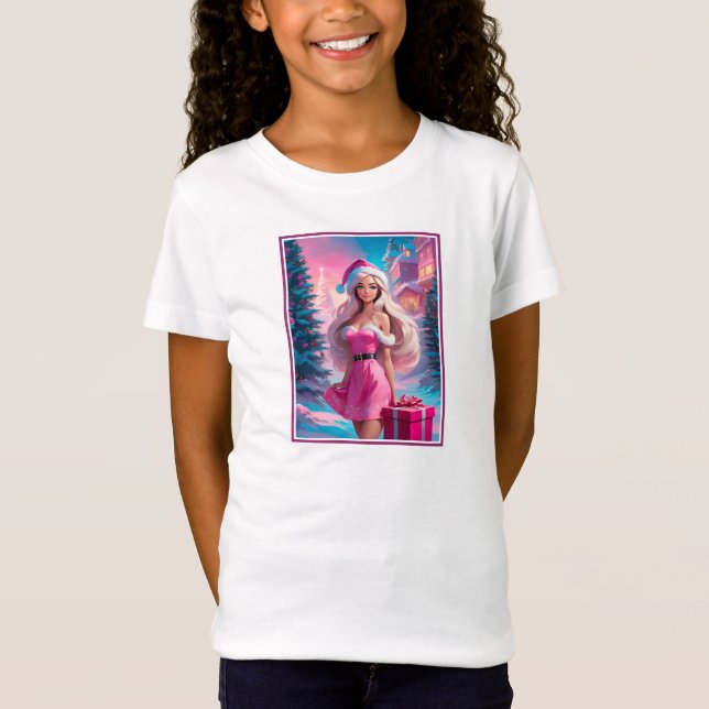Schönes rosa Weihnachtsmädchen 01 T-Shirt (Vorderseite)