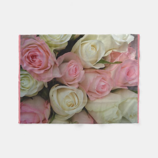Schönes rosa Weiße Rosen Fleece Blanket (Vorderseite (Horizontal))