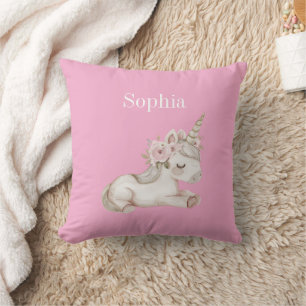 Schönes Rosa Weißes Blüten Einhorn Kissen