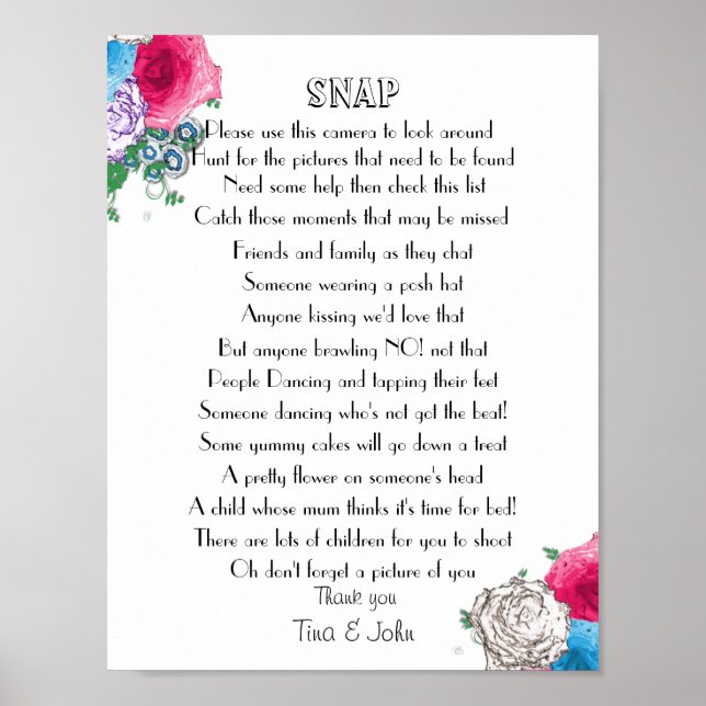 Schönes Rose Design Hochzeitsspiel Foto Poster (Vorne)