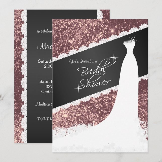 Schönes Rose Gold Glitzer Brautparty Einladung (Vorne/Hinten)