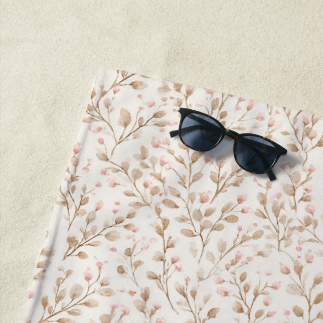 Schönes Rosé Rosa Creme Blumenmuster  Strandtuch (Beispiel)