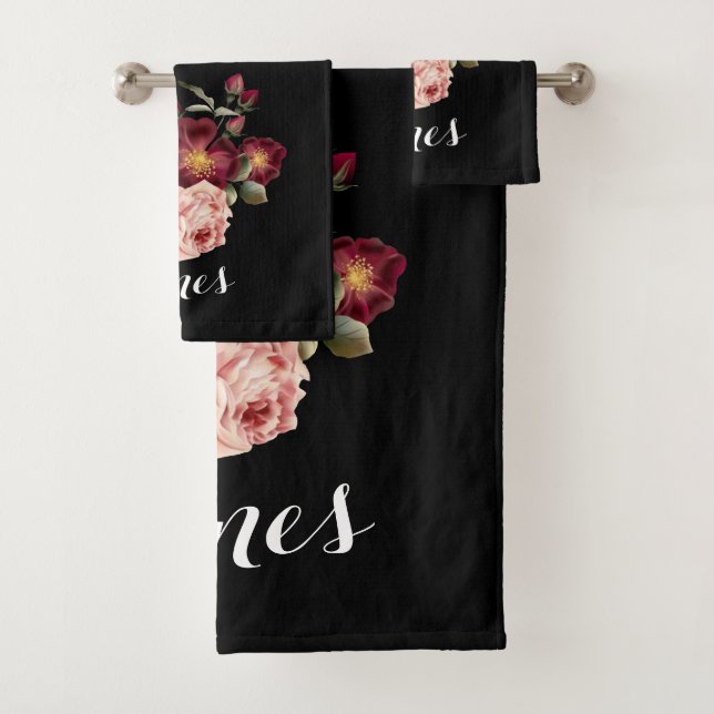 Schönes Rosen-Schwarz-mit Monogramm Tuch-Set Badhandtuch Set (Insitu)