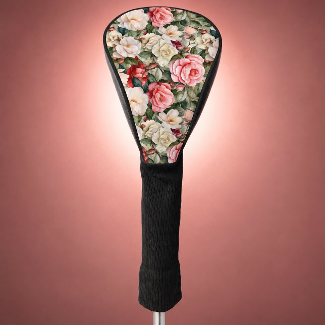 Schönes Rosengarten-Muster personalisiert Golf Headcover (Pretty Rose Garden Patterned and Personalized Golf Club Cover For Women.)