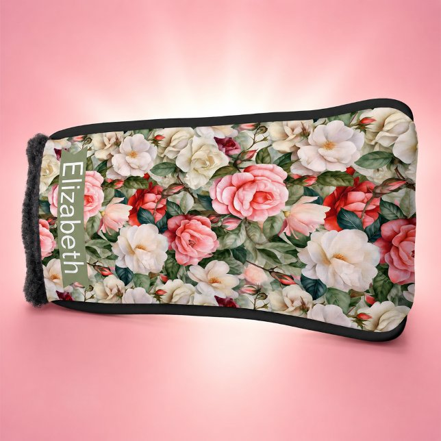 Schönes Rosengarten-Muster personalisiert Golf Headcover (Pretty Rose Garden Patterned and Personalized Golf Club Cover For Women)
