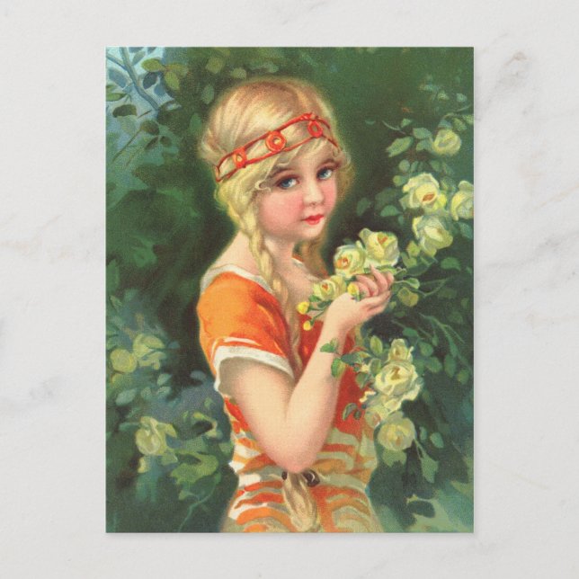 Schönes Rosenmädchen Postkarte (Vorderseite)