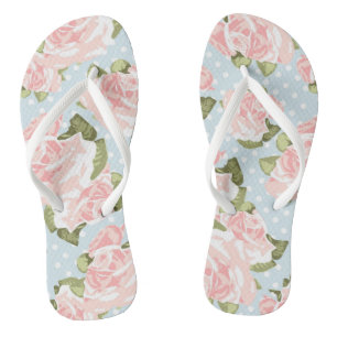 Schönes Rosenmuster mit blauen Polkapunkten Flip Flops