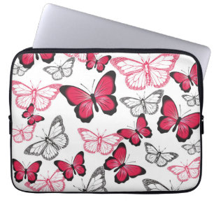 Schönes Rot und Schwarz Schmetterling Kunstmuster Laptopschutzhülle
