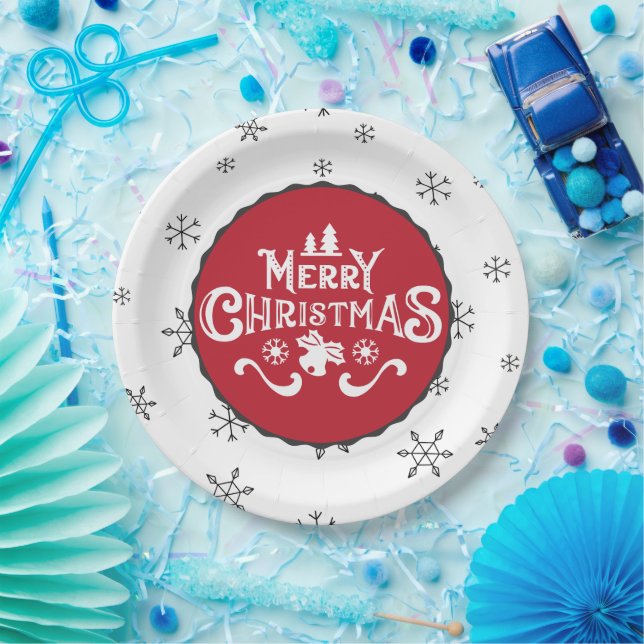 Schönes Rot & Weiß Frohe Weihnachts-Party Pappteller (Party)