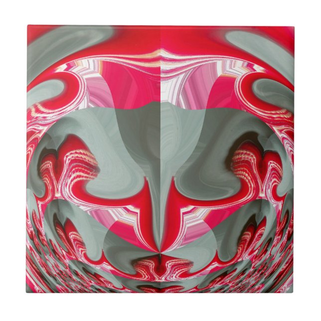 Schönes rotes Aschengrau geometrisches Motiv ART D Fliese (Vorderseite)