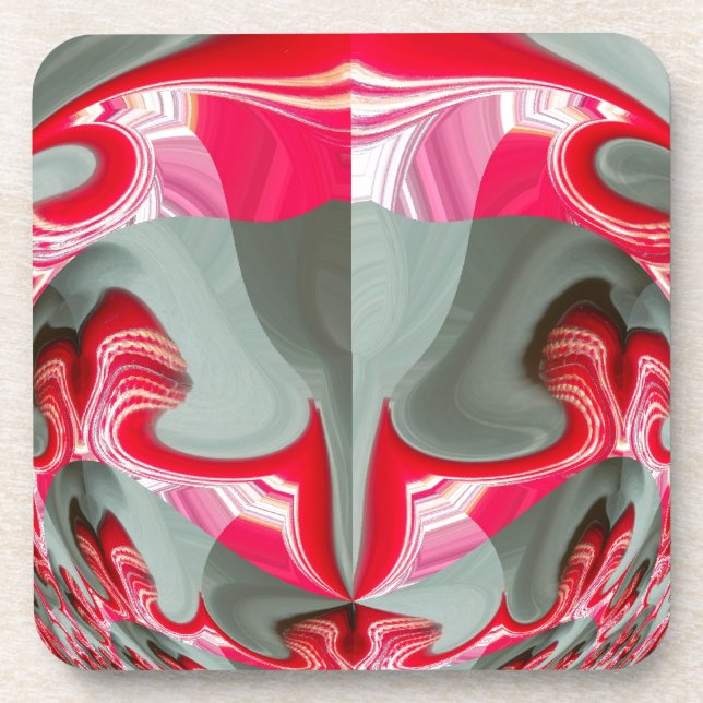 schönes rotes Aschengrau geometrisches Motiv ART D Getränkeuntersetzer (Vorderseite)