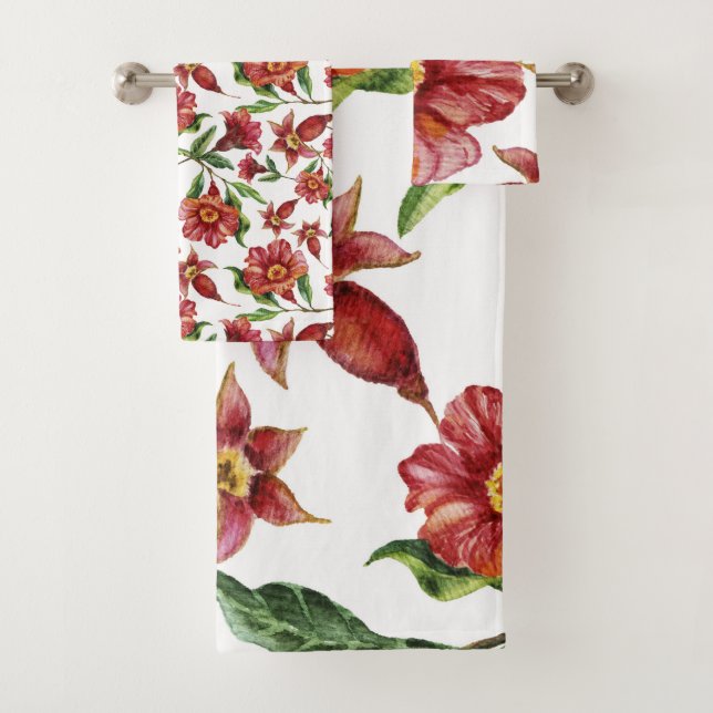 Schönes rotes Blume-Muster Badhandtuch Set (Insitu)