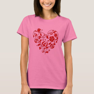Schönes rotes Blumenherz T-Shirt zum Valentinstag