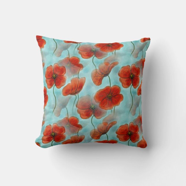 Schönes rotes Blumenkissen Kissen (Vorderseite)