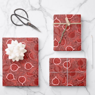 Schönes rotes Feigenfruchtmuster Geschenkpapier Set