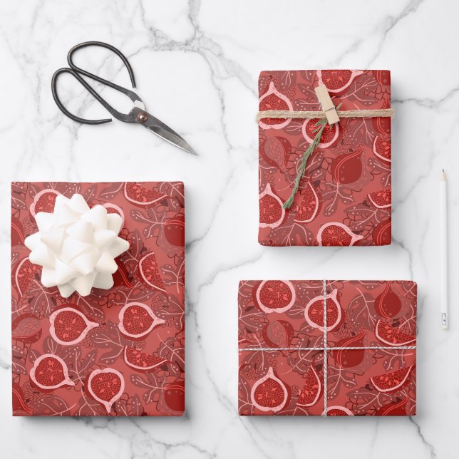 Schönes rotes Feigenfruchtmuster Geschenkpapier Set (Vorderseite)