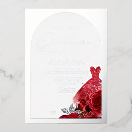 Schönes Rotes Kleid Blush Bloral Quinceanera Silve Folieneinladung