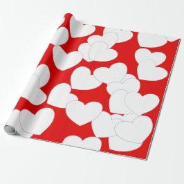Schönes rotes Schlagpapier mit großen weißen Herze Geschenkpapier