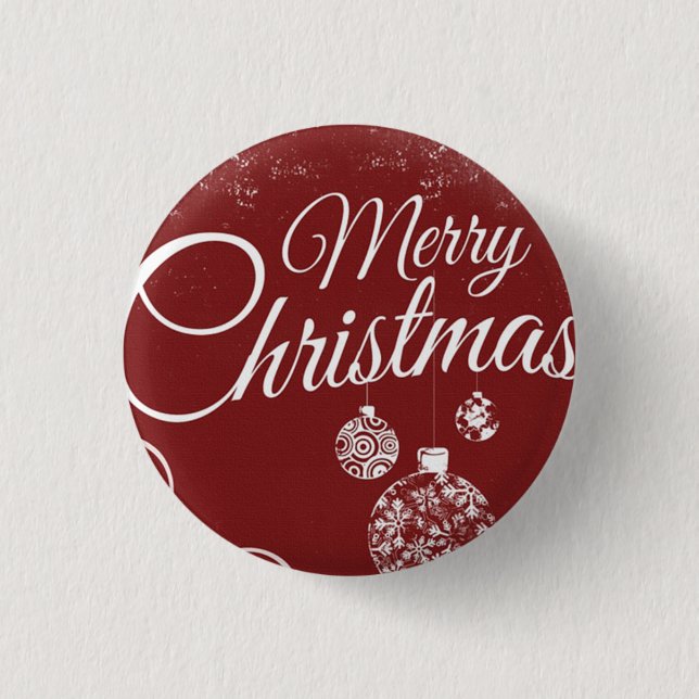 Schönes rotes Tapete mit Weihnachtsdekorationen Button (Vorderseite)
