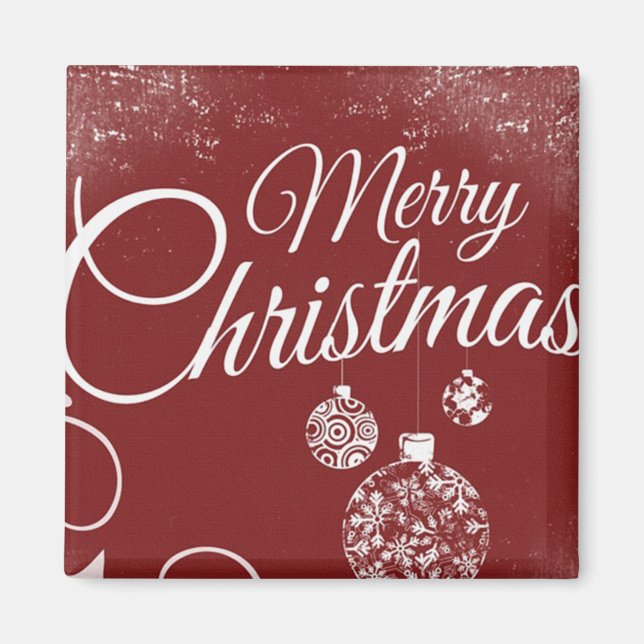 Schönes rotes Tapete mit Weihnachtsdekorationen Magnet (Vorne)