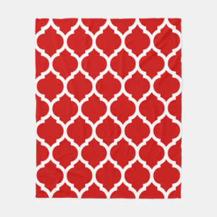 Schönes rotes und weißes marokkanisches Quatrefoli Fleecedecke
