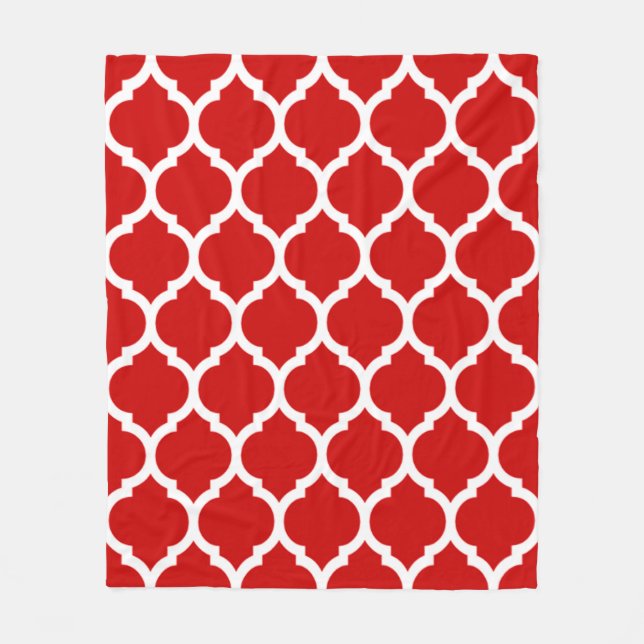 Schönes rotes und weißes marokkanisches Quatrefoli Fleecedecke (Vorderseite)
