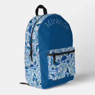 Schönes Royal Blue und Weiß Floral Mit Monogramm Bedruckter Rucksack