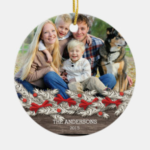 Schönes rustikales Familien-Foto-Weihnachten Keramikornament